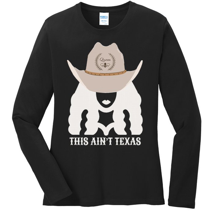 This Ain’T Texas Cowgirl Queen Bee Silhouette Texas Holdem Ladies Long Sleeve Shirt