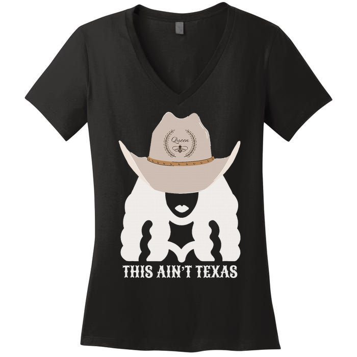 This Ain’T Texas Cowgirl Queen Bee Silhouette Texas Holdem Women's V-Neck T-Shirt