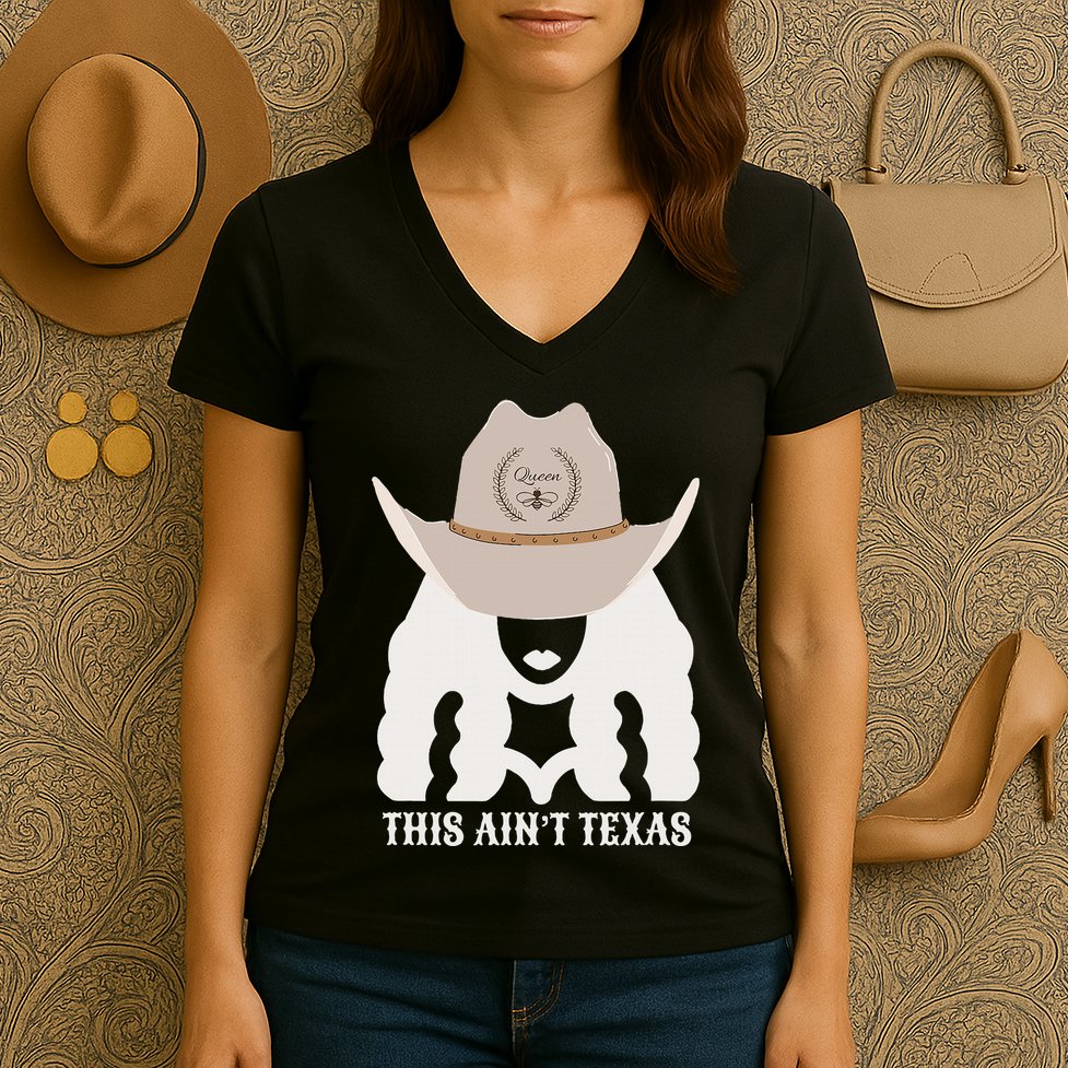 This Ain’T Texas Cowgirl Queen Bee Silhouette Texas Holdem Women's V-Neck T-Shirt