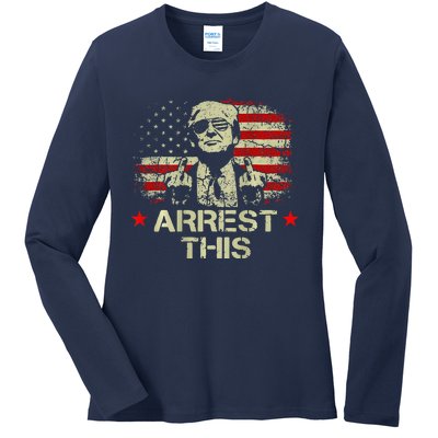 Trump Arrest This Funny Trump 2024 Front On The Back Ladies Long Sleeve Shirt