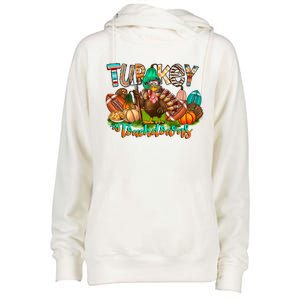 Turkey And Touchdowns Football Playing Halloween Costume Great Gift Womens Funnel Neck Pullover Hood