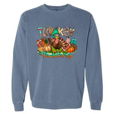 Turkey And Touchdowns Football Playing Halloween Costume Great Gift Garment-Dyed Sweatshirt