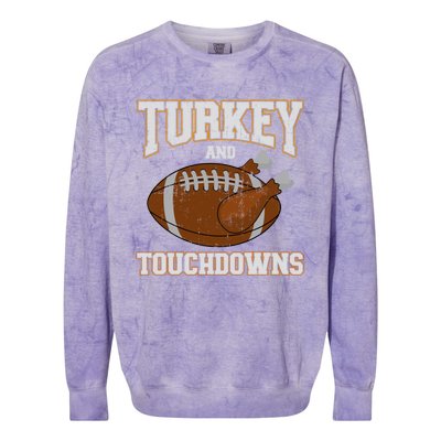 Turkey And Touchdowns For Thanksgiving Football Dinner Gift Colorblast Crewneck Sweatshirt