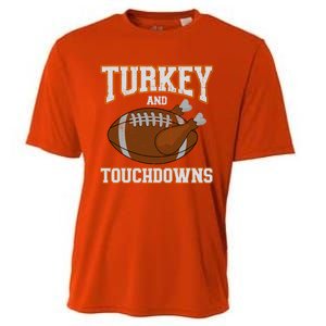 Turkey And Touchdowns For Thanksgiving Football Dinner Gift Cooling Performance Crew T-Shirt