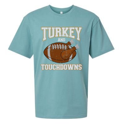 Turkey And Touchdowns For Thanksgiving Football Dinner Gift Sueded Cloud Jersey T-Shirt