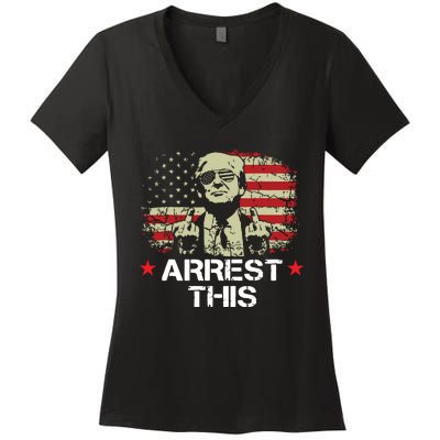 Trump Arrest This Funny Trump 2024 Convicted Felon Women's V-Neck T-Shirt