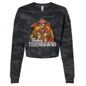 Turkey and Touchdowns Funny Thanksgiving Football Cropped Pullover Crew