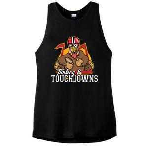 Turkey and Touchdowns Funny Thanksgiving Football Ladies PosiCharge Tri-Blend Wicking Tank