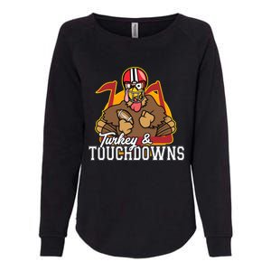 Turkey and Touchdowns Funny Thanksgiving Football Womens California Wash Sweatshirt