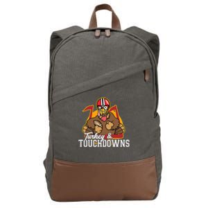 Turkey and Touchdowns Funny Thanksgiving Football Cotton Canvas Backpack