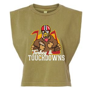 Turkey and Touchdowns Funny Thanksgiving Football Garment-Dyed Women's Muscle Tee