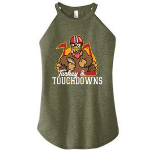 Turkey and Touchdowns Funny Thanksgiving Football Women's Perfect Tri Rocker Tank