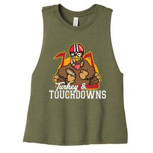 Turkey and Touchdowns Funny Thanksgiving Football Women's Racerback Cropped Tank