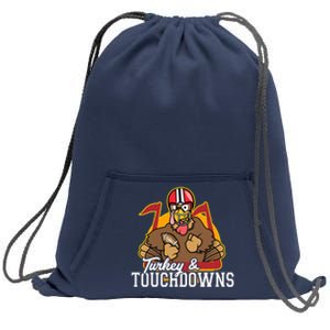 Turkey and Touchdowns Funny Thanksgiving Football Sweatshirt Cinch Pack Bag