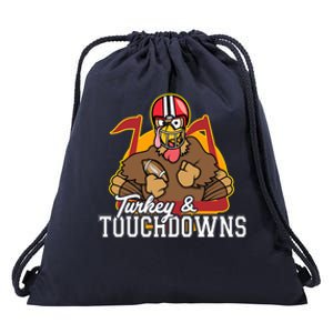 Turkey and Touchdowns Funny Thanksgiving Football Drawstring Bag