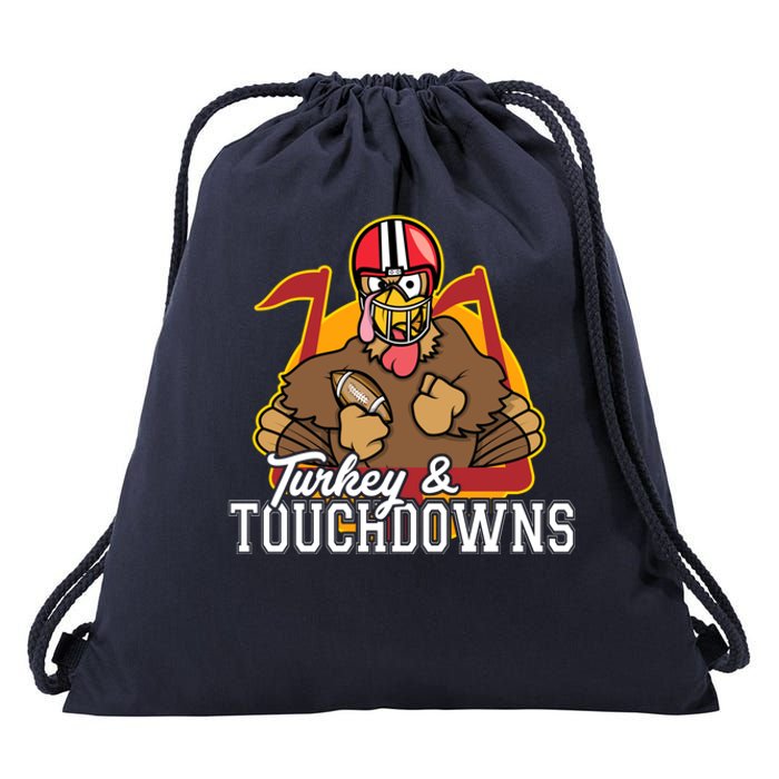 Turkey and Touchdowns Funny Thanksgiving Football Drawstring Bag