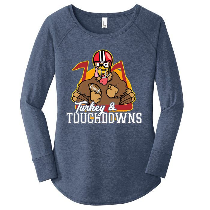 Turkey and Touchdowns Funny Thanksgiving Football Women's Perfect Tri Tunic Long Sleeve Shirt