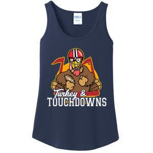 Turkey and Touchdowns Funny Thanksgiving Football Ladies Essential Tank