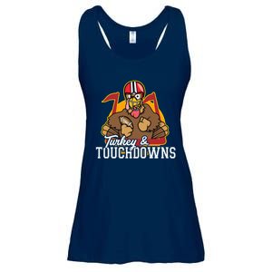 Turkey and Touchdowns Funny Thanksgiving Football Ladies Essential Flowy Tank