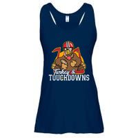 Turkey and Touchdowns Funny Thanksgiving Football Ladies Essential Flowy Tank