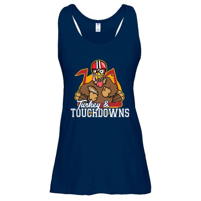 Turkey and Touchdowns Funny Thanksgiving Football Ladies Essential Flowy Tank