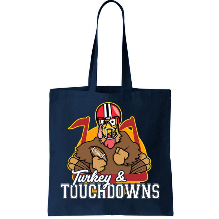 Turkey and Touchdowns Funny Thanksgiving Football Tote Bag