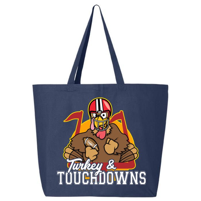 Turkey and Touchdowns Funny Thanksgiving Football 25L Jumbo Tote