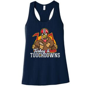 Turkey and Touchdowns Funny Thanksgiving Football Women's Racerback Tank