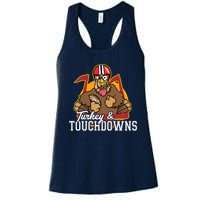 Turkey and Touchdowns Funny Thanksgiving Football Women's Racerback Tank