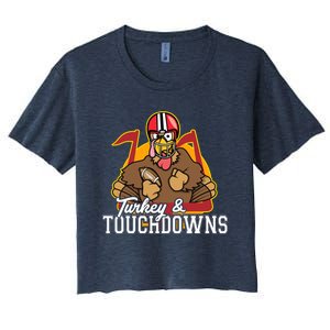 Turkey and Touchdowns Funny Thanksgiving Football Women's Crop Top Tee