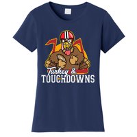 Turkey and Touchdowns Funny Thanksgiving Football Women's T-Shirt