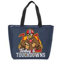 Turkey and Touchdowns Funny Thanksgiving Football Zip Tote Bag