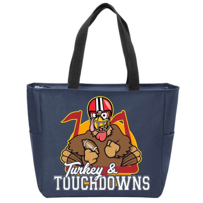 Turkey and Touchdowns Funny Thanksgiving Football Zip Tote Bag