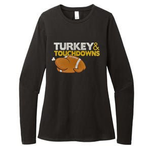 Turkey And Touchdowns Funny Thanksgiving Gift Womens CVC Long Sleeve Shirt