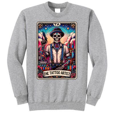 Tattoo Artist Tarot Card Skeleton Drawing Tattooist Tarot Tall Sweatshirt