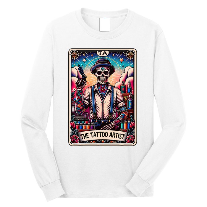 Tattoo Artist Tarot Card Skeleton Drawing Tattooist Tarot Long Sleeve Shirt