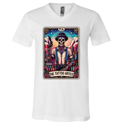 Tattoo Artist Tarot Card Skeleton Drawing Tattooist Tarot V-Neck T-Shirt