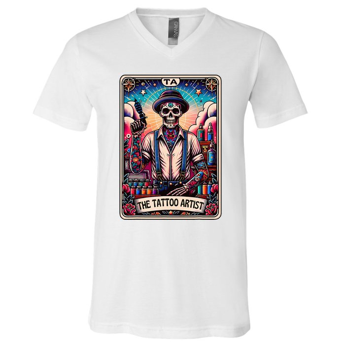 Tattoo Artist Tarot Card Skeleton Drawing Tattooist Tarot V-Neck T-Shirt