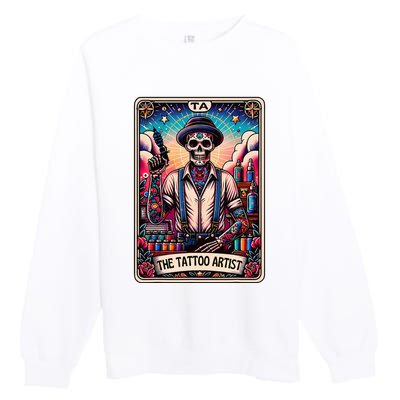 Tattoo Artist Tarot Card Skeleton Drawing Tattooist Tarot Premium Crewneck Sweatshirt