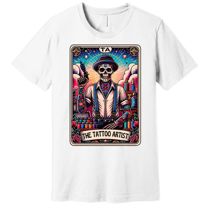 Tattoo Artist Tarot Card Skeleton Drawing Tattooist Tarot Premium T-Shirt