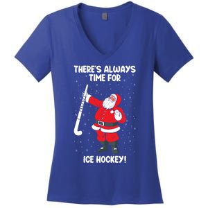 ThereS Always Time For Ice Hockey Santa Ice Hockey Lover Gift Women's V-Neck T-Shirt