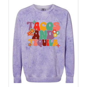 Tacos And Tequila Cinco De Mayo Groovy Mexican Drinking Colorblast Crewneck Sweatshirt