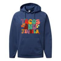 Tacos And Tequila Cinco De Mayo Groovy Mexican Drinking Performance Fleece Hoodie