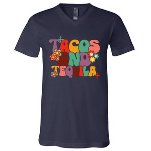 Tacos And Tequila Cinco De Mayo Groovy Mexican Drinking V-Neck T-Shirt