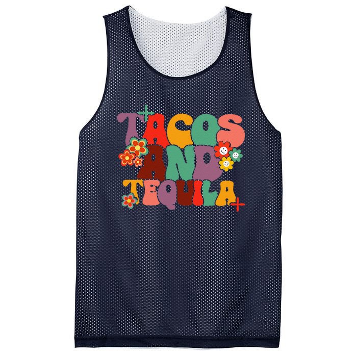 Tacos And Tequila Cinco De Mayo Groovy Mexican Drinking Mesh Reversible Basketball Jersey Tank