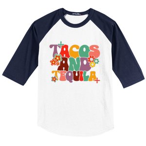 Tacos And Tequila Cinco De Mayo Groovy Mexican Drinking Baseball Sleeve Shirt