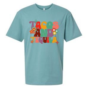 Tacos And Tequila Cinco De Mayo Groovy Mexican Drinking Sueded Cloud Jersey T-Shirt