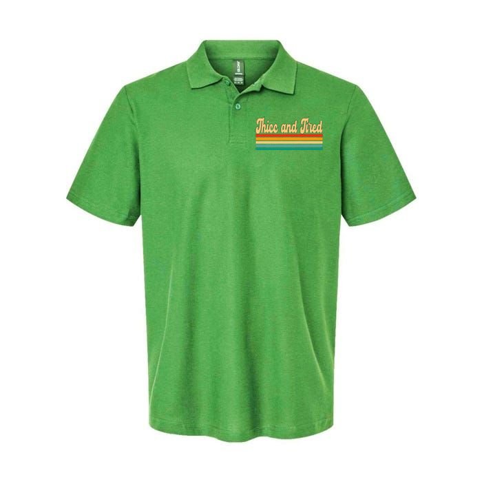 Thicc And Tired Retro Vintage Softstyle Adult Sport Polo