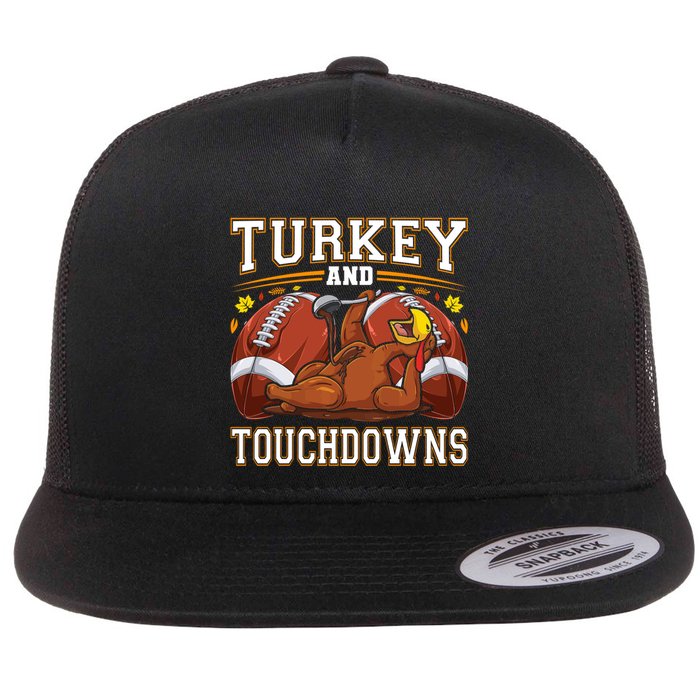 Turkey And Touchdowns Thanksgiving Gift Flatbill Hat