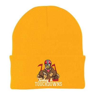 Turkey And Touchdowns Funny Thanksgiving Football Cute Gift Knit Cap Winter Beanie